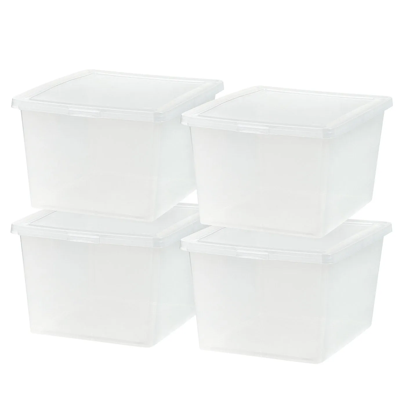 24.5 Quart Plastic Storage Bin Tote Organizing Container with Latching Lid for Shoes, Heels, Action Figures, Crayons/Pens, Art Supplies, Stackable and Nestable, 4 Pack, Clear