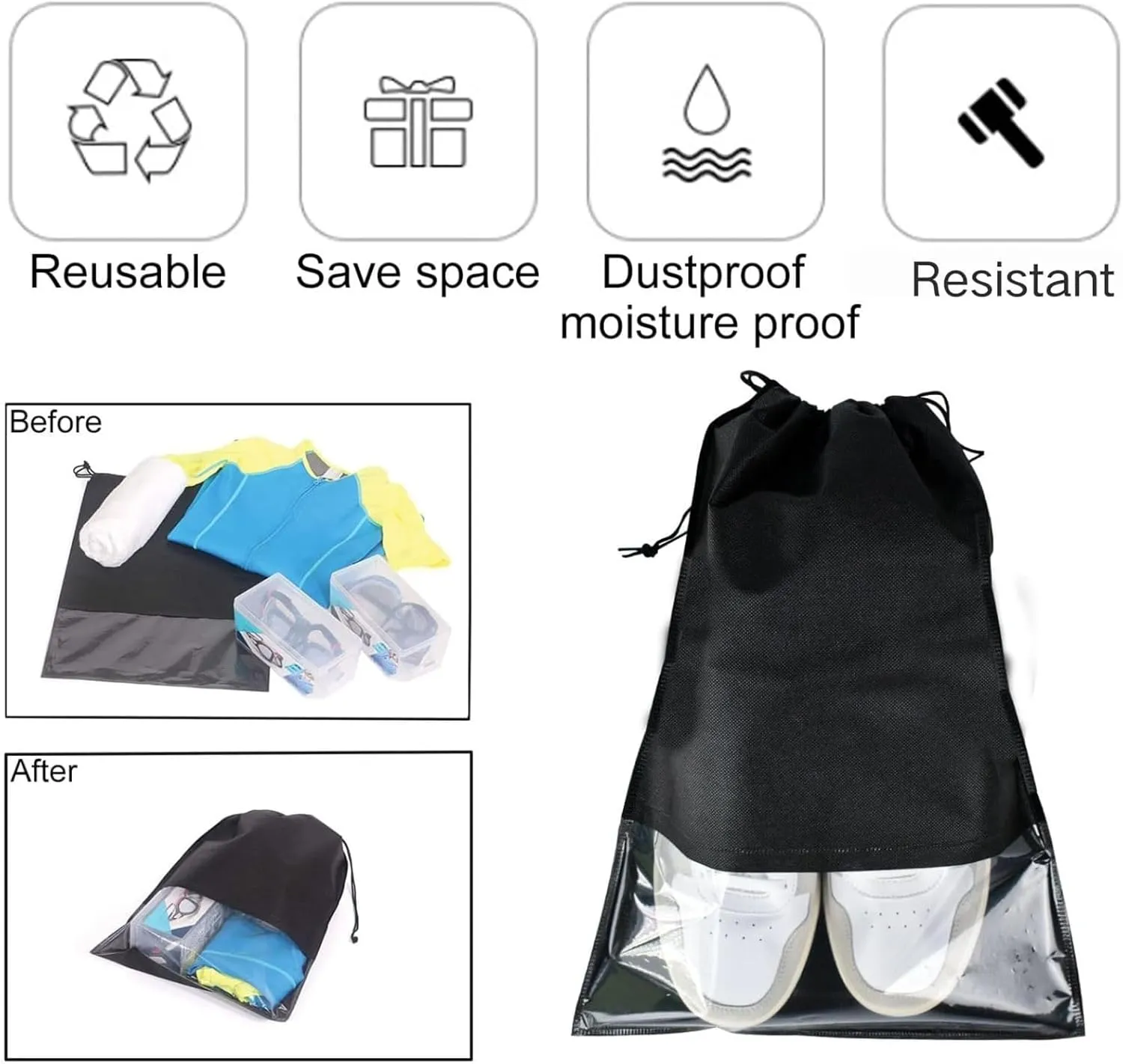 8 PCS Clear Shoe Bags - 15.7" x 11.8" Drawstring Travel Shoe Bags for Packing, Waterproof Dustproof Portable Shoe Storage