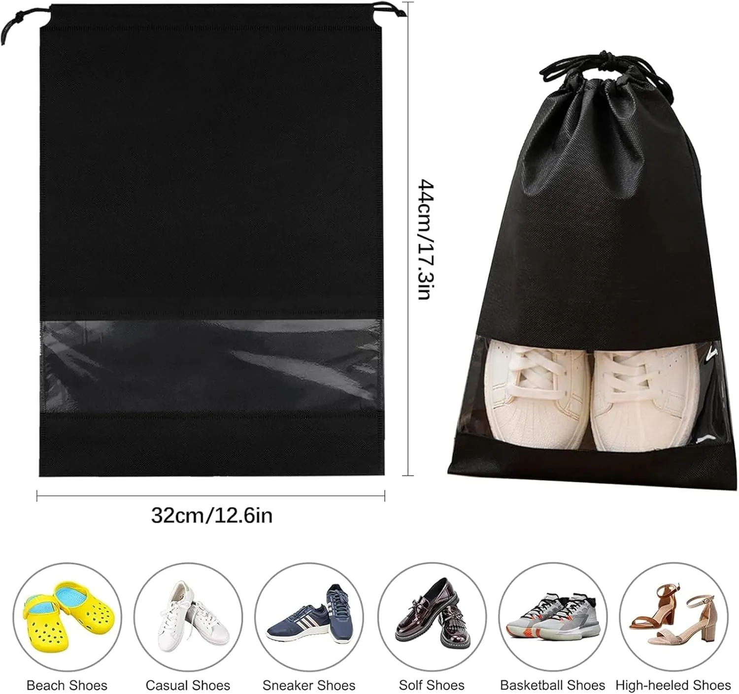 8 PCS Clear Shoe Bags - 15.7" x 11.8" Drawstring Travel Shoe Bags for Packing, Waterproof Dustproof Portable Shoe Storage