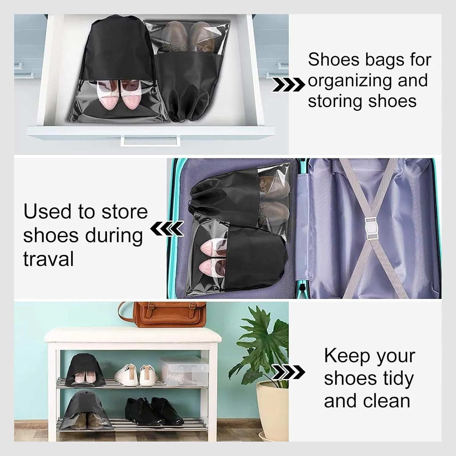 8 PCS Clear Shoe Bags - 15.7" x 11.8" Drawstring Travel Shoe Bags for Packing, Waterproof Dustproof Portable Shoe Storage