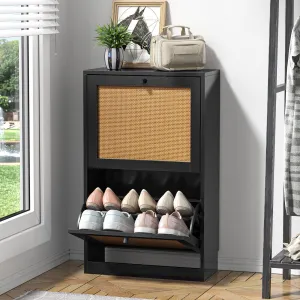 cozy 3-Tier Shoes Cabinet with 3 Flip Drawers and Adjustable Shelves, White, 40 lbs