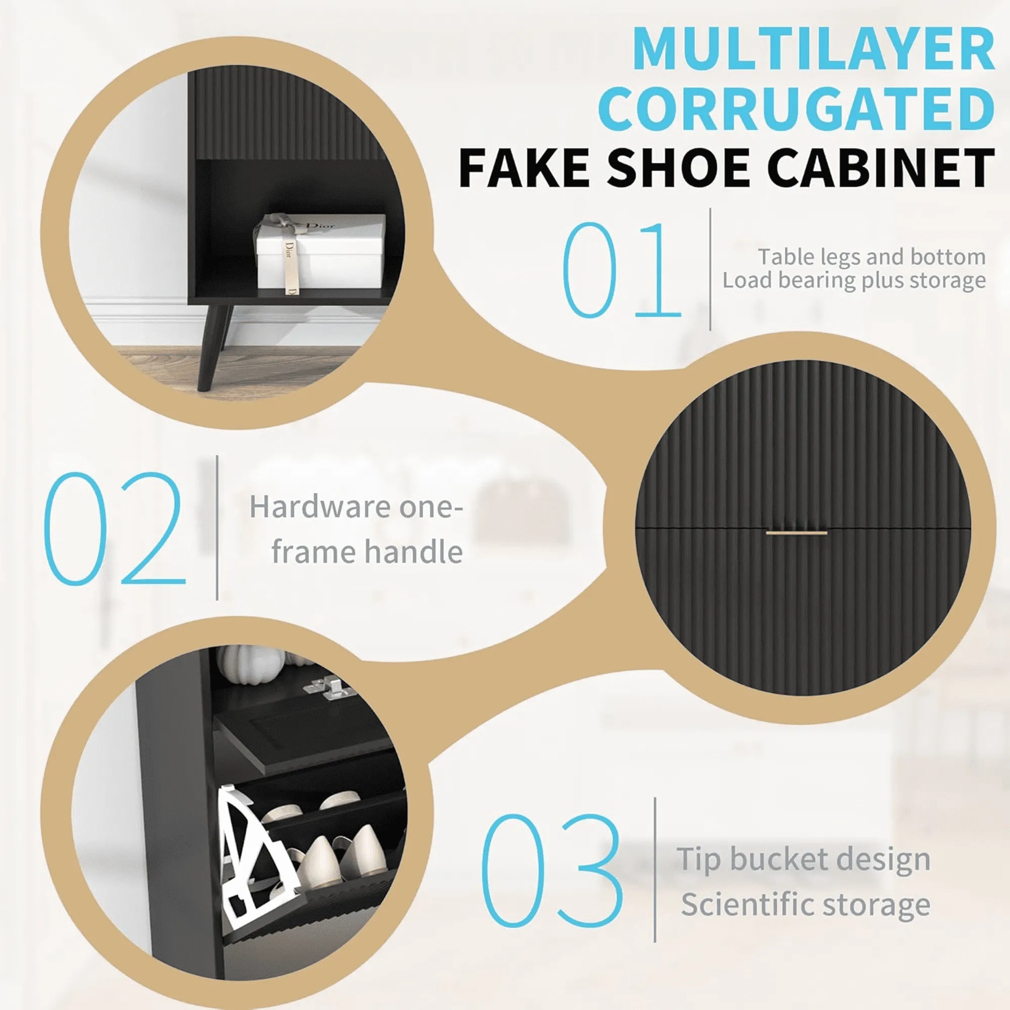 essential Modern Slim Hidden Shoe Cabinet, Freestanding Shoe Cabinet with 2 Flip Drawers, Entryway Narrow Shoe Storage with Adjustable Shelf&Top Cubby&Doors, Natural