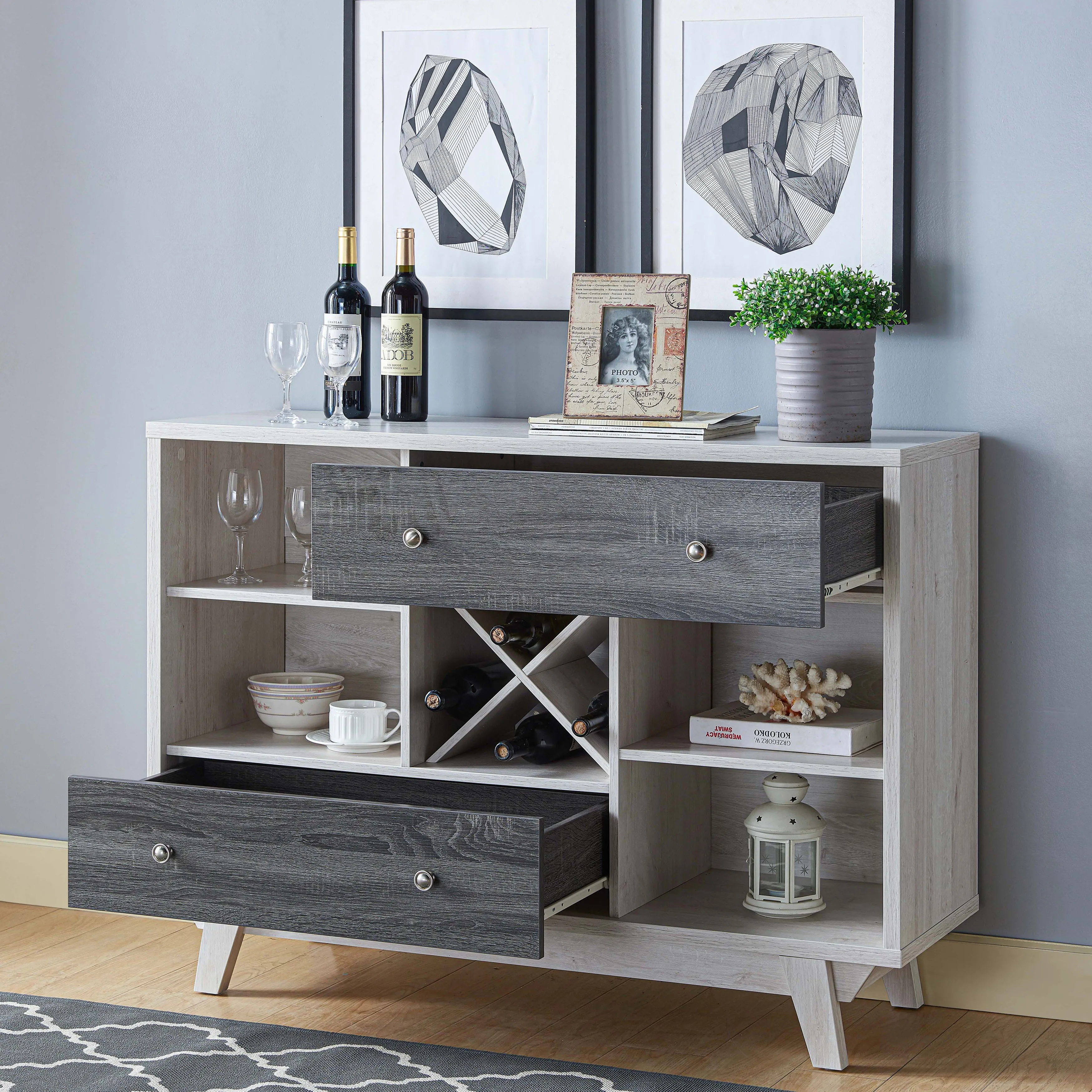 Fairwood Transitional White Oak & Distressed Gray 2-Drawer Wine Bar