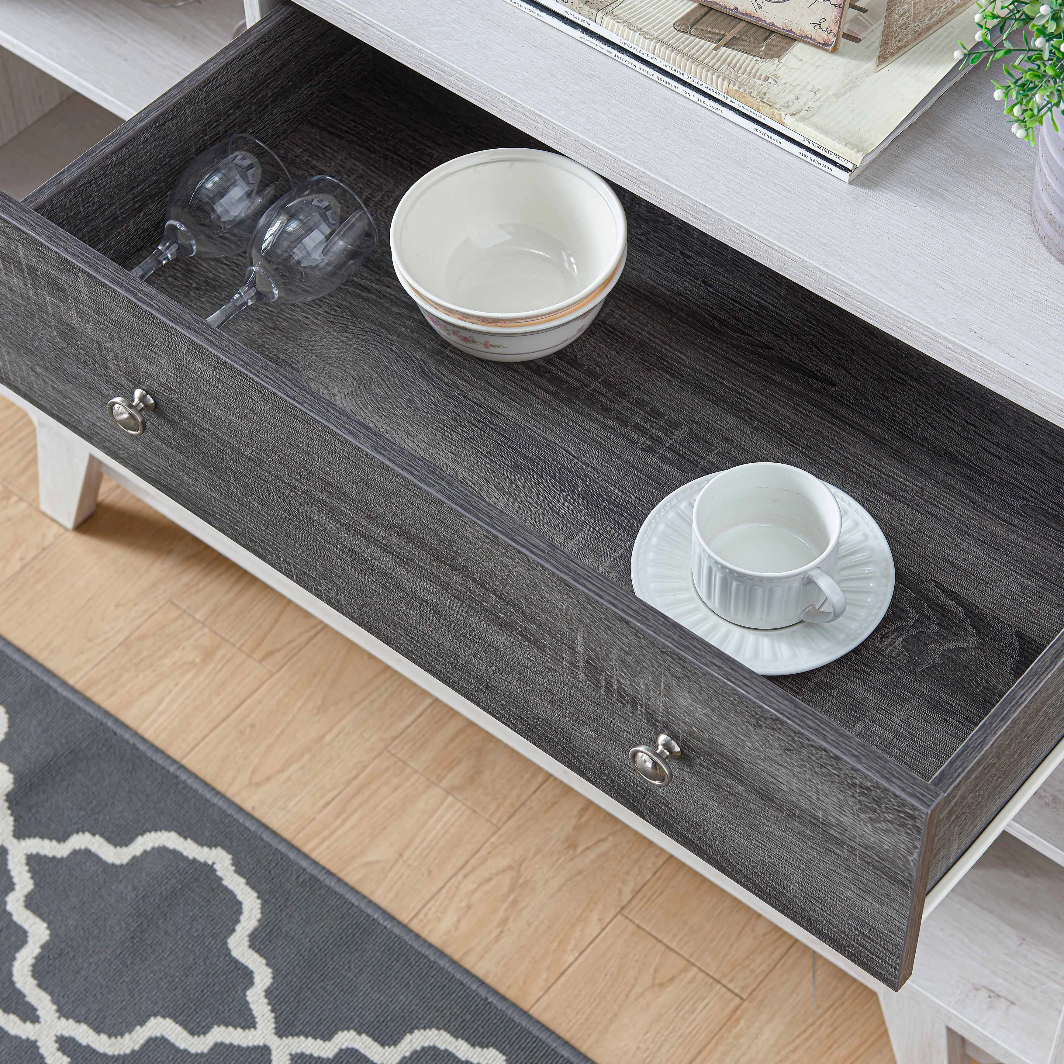 Fairwood Transitional White Oak & Distressed Gray 2-Drawer Wine Bar