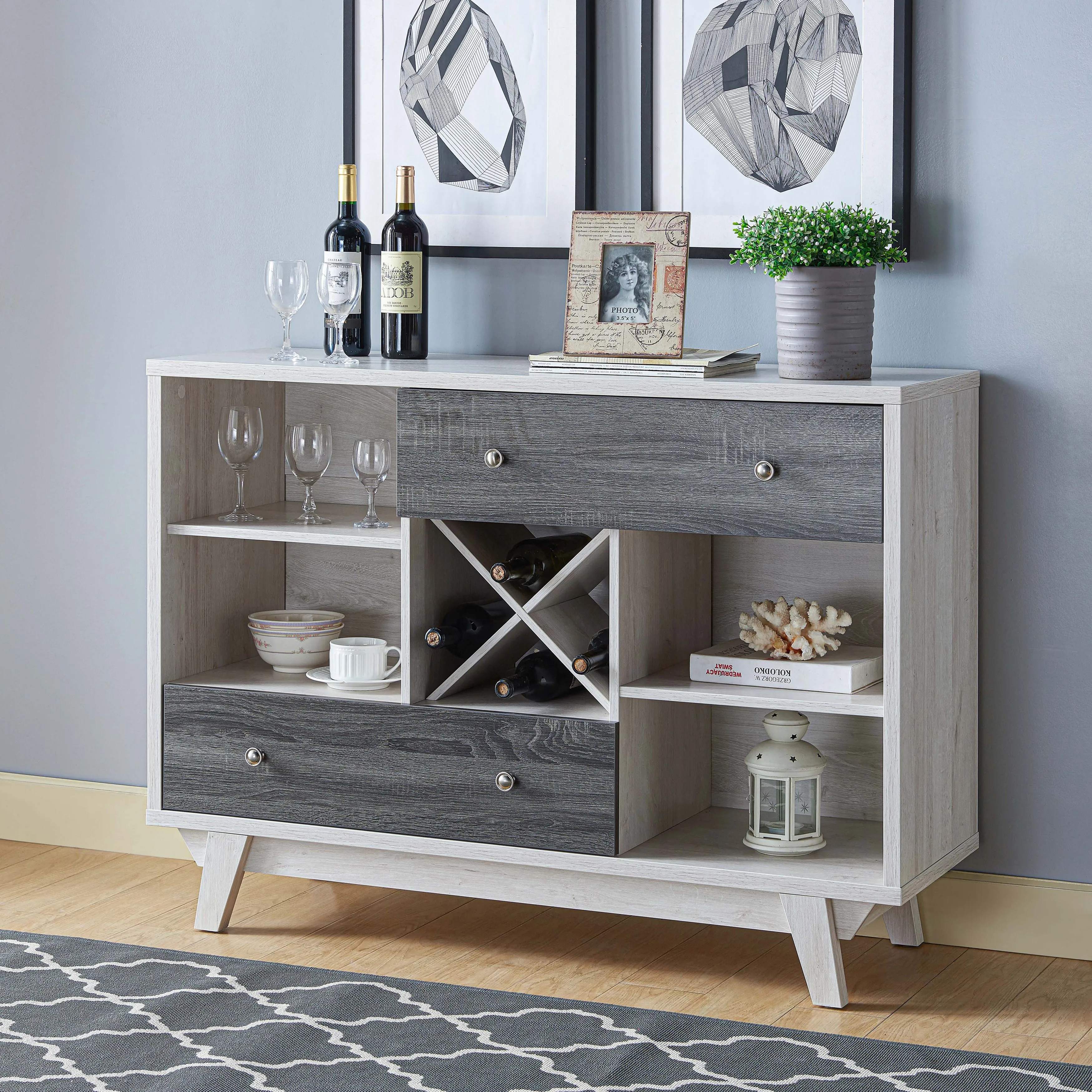 Fairwood Transitional White Oak & Distressed Gray 2-Drawer Wine Bar