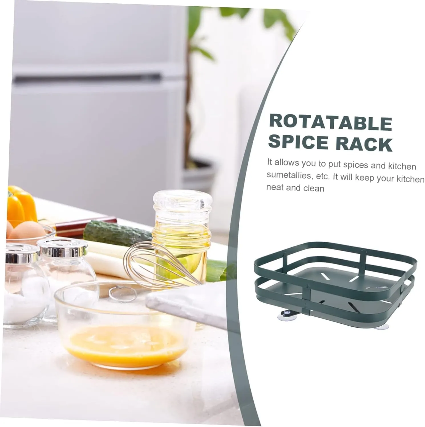 Kuber Industries 2-Layer Rotating Spice Rack|Square Shelf For Cabinet Countertop|360-Degree Rotable Kitchen Trolley|Fruit Basket Pack of 4 (Dark Green)