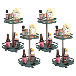 Kuber Industries 2-Layer Rotating Spice Rack|Square Shelf For Cabinet Countertop|360-Degree Rotable Kitchen Trolley|Fruit Basket Pack of 4 (Dark Green)