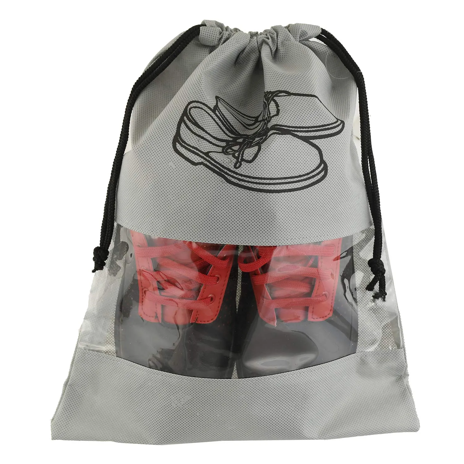 Kuber Industries 24 Piece Non Woven Travel Shoe Cover, String Bag Organizer, Grey -CTMTC39513