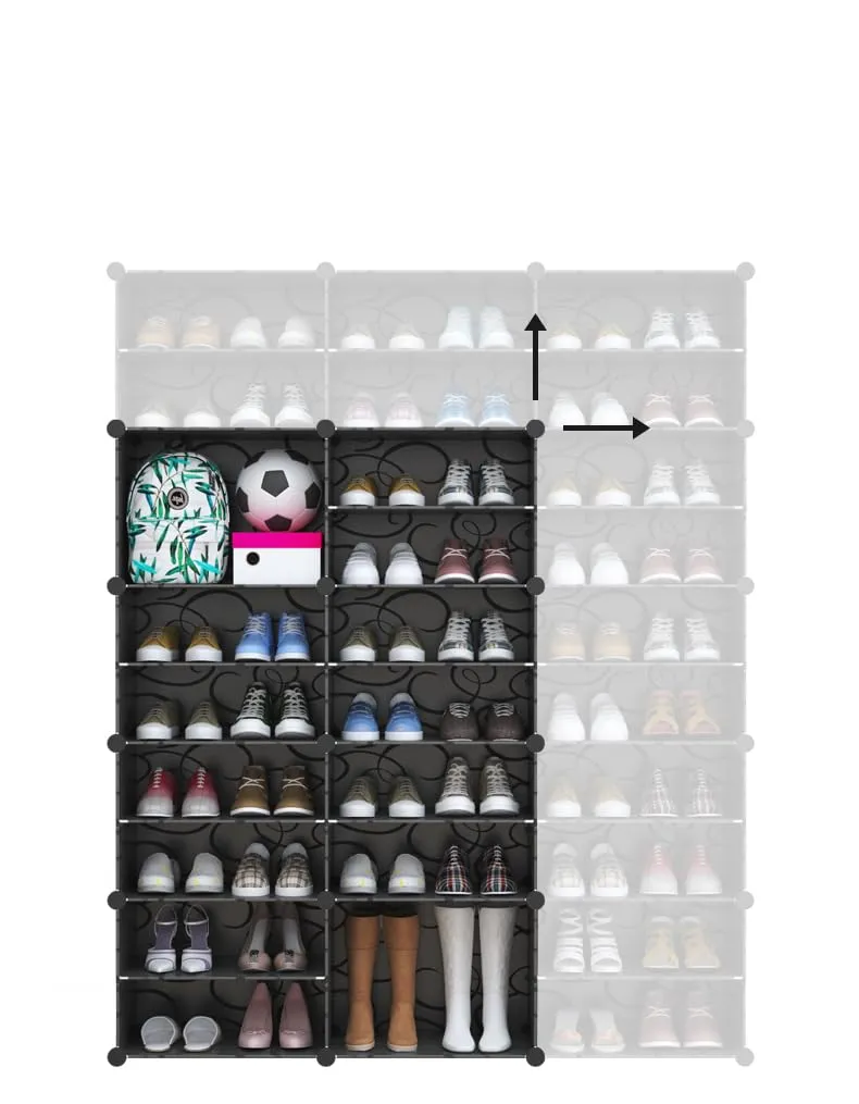 Kuber Industries Pack of 4 Shoes Cabinet |2 Column 3-Tier Foldable Shoe Rack Organizer for Closet | Plastic Shoe Shelf Collapsible Shoes Storage Box | Shoe Cabinet with Lids | JL2C3TBK | Black