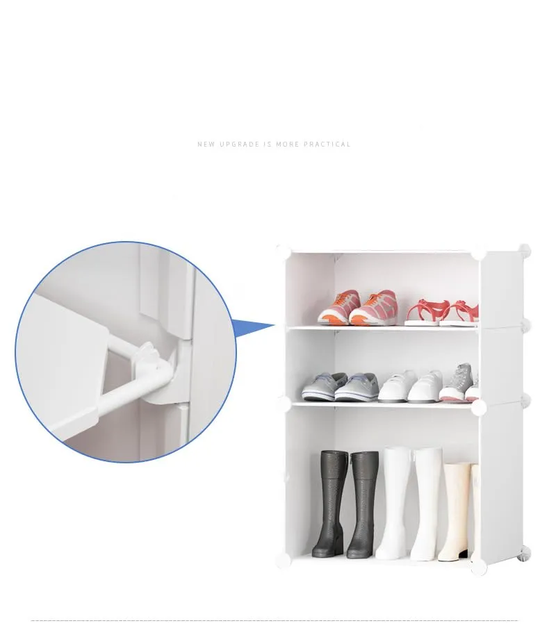 Kuber Industries Pack of 4 Shoes Cabinet |2 Column 3-Tier Foldable Shoe Rack Organizer for Closet | Plastic Shoe Shelf Collapsible Shoes Storage Box | Shoe Cabinet with Lids | JL2C3TBK | Black
