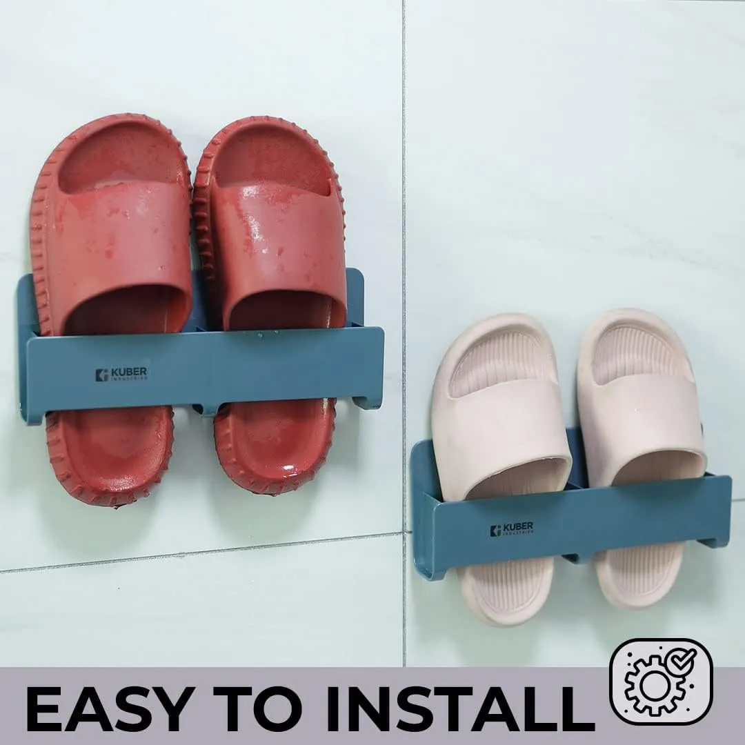 Kuber Industries Wall Mounted Shoe Rack for Home|Super Quality ABS/PVC|Compact & Durable|Self-Adhesive & Easy to Install|Unique Design|Shoe Stand For Bathroom & Bedroom|Set Of 2|1354A|Blue (Pack Of 4)