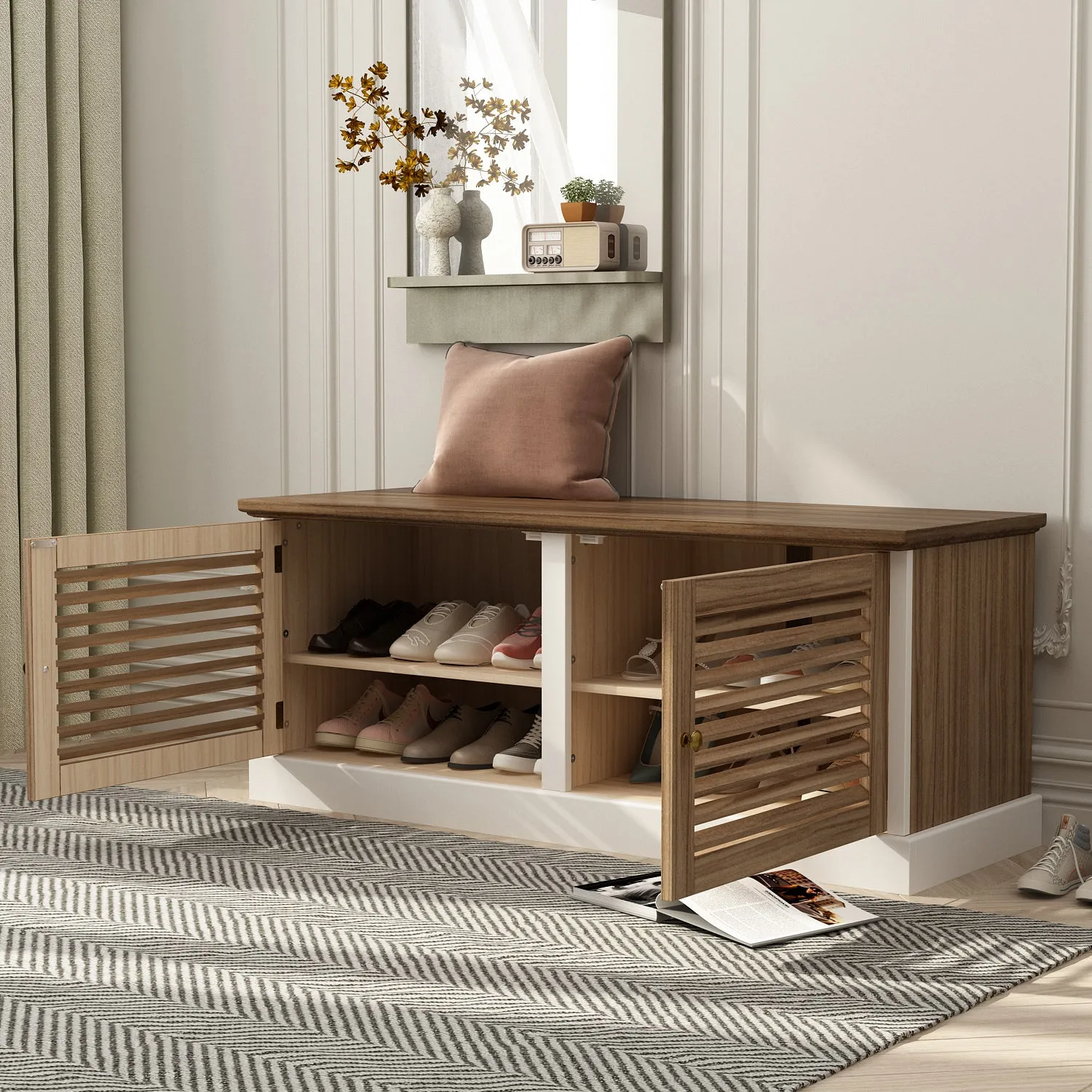 Lacquered Shoe Storage Bench Shoe Bench Storage Shoe Rack Organizer