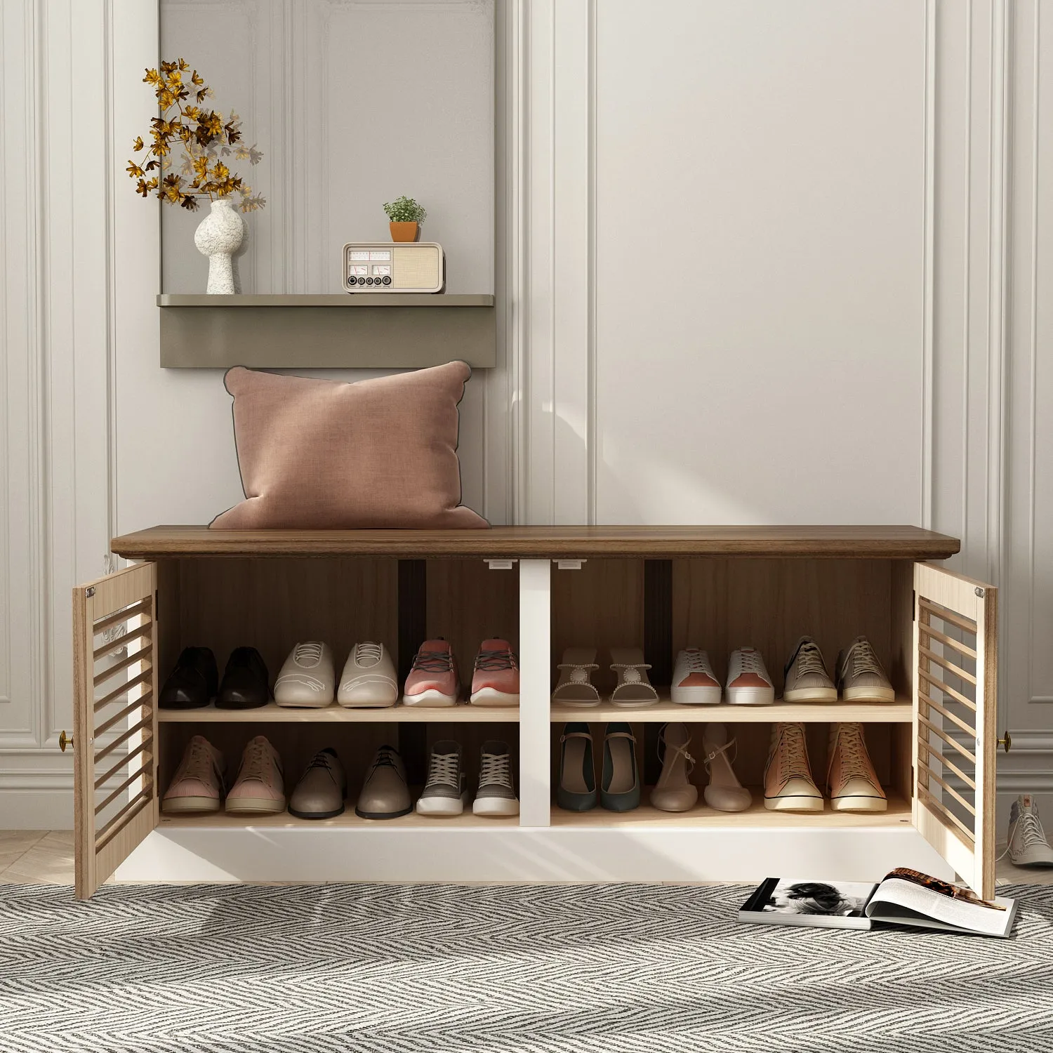 Lacquered Shoe Storage Bench Shoe Bench Storage Shoe Rack Organizer