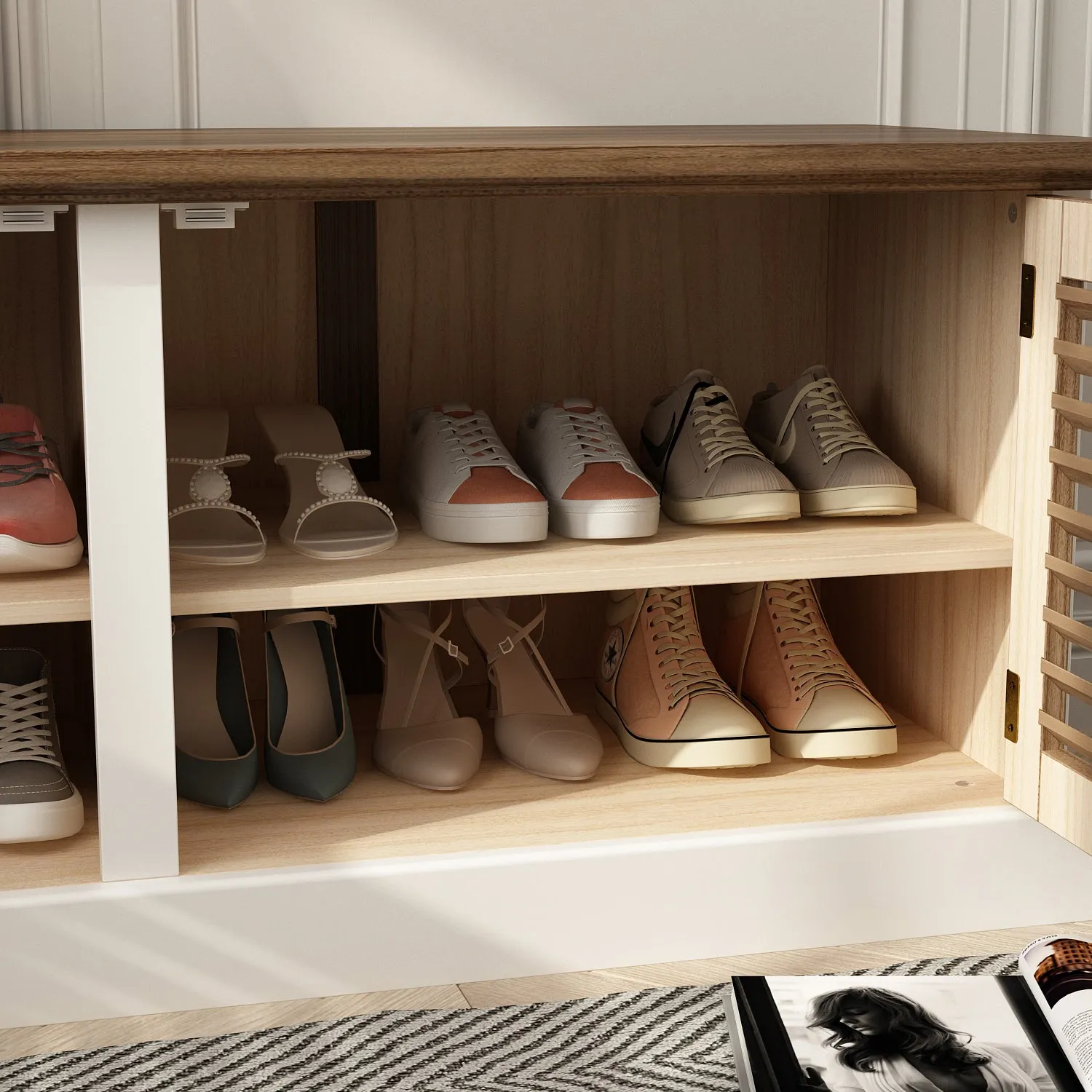 Lacquered Shoe Storage Bench Shoe Bench Storage Shoe Rack Organizer