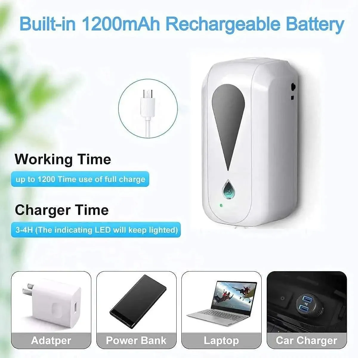 Rechargeable Automatic Hand Sanitizer Machine Dispenser with ABS Plastic 1200ml.