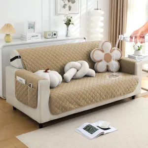 Waterproof & Quick-Dry Quilted 1/2/3-Seater Sofa Cover with Pockets on Armrest, Camel