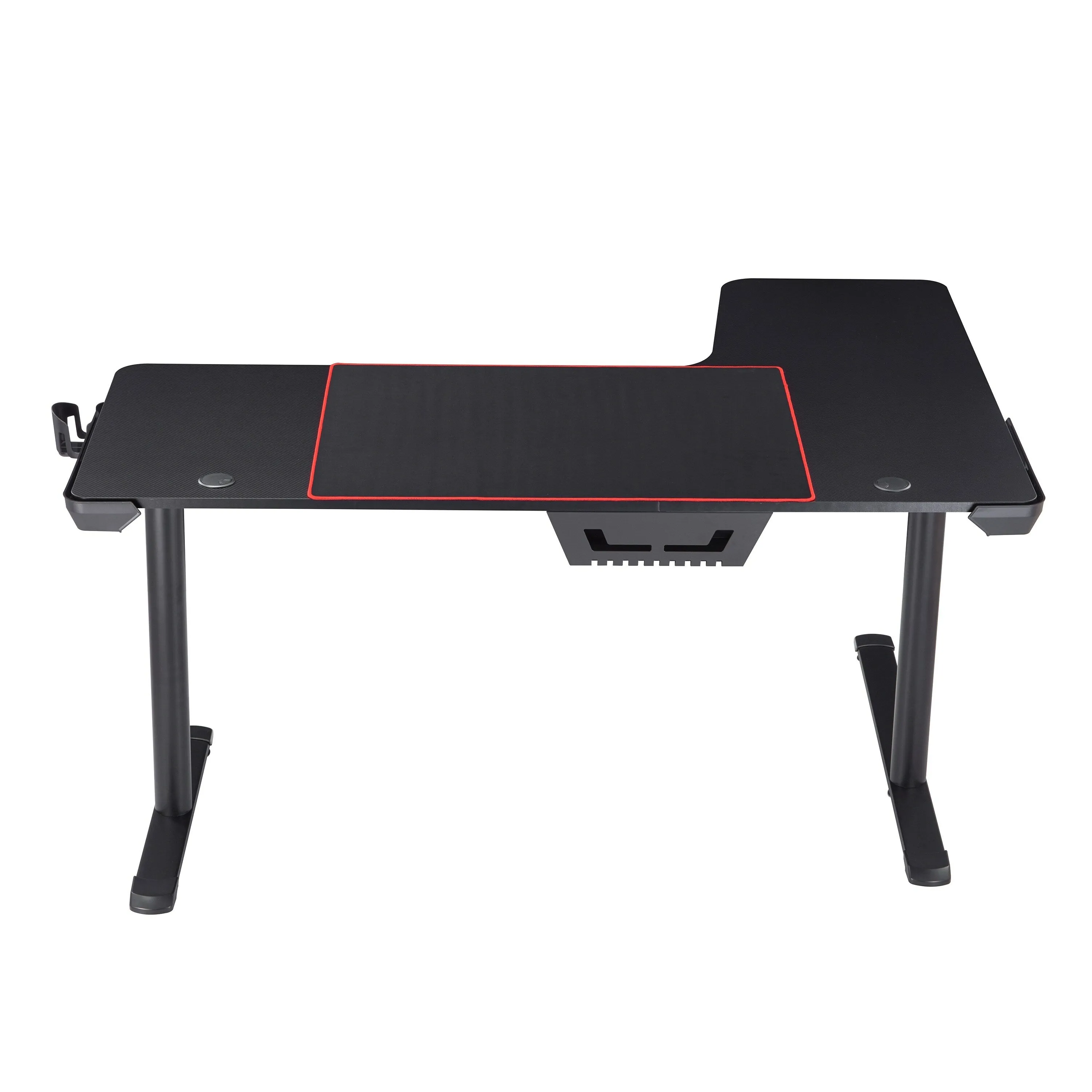 Wishka Modern Black 65-inch L-Shape Gaming Desk with USBs & Cup-holder