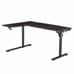 Wishka Modern Black 65-inch L-Shape Gaming Desk with USBs & Cup-holder