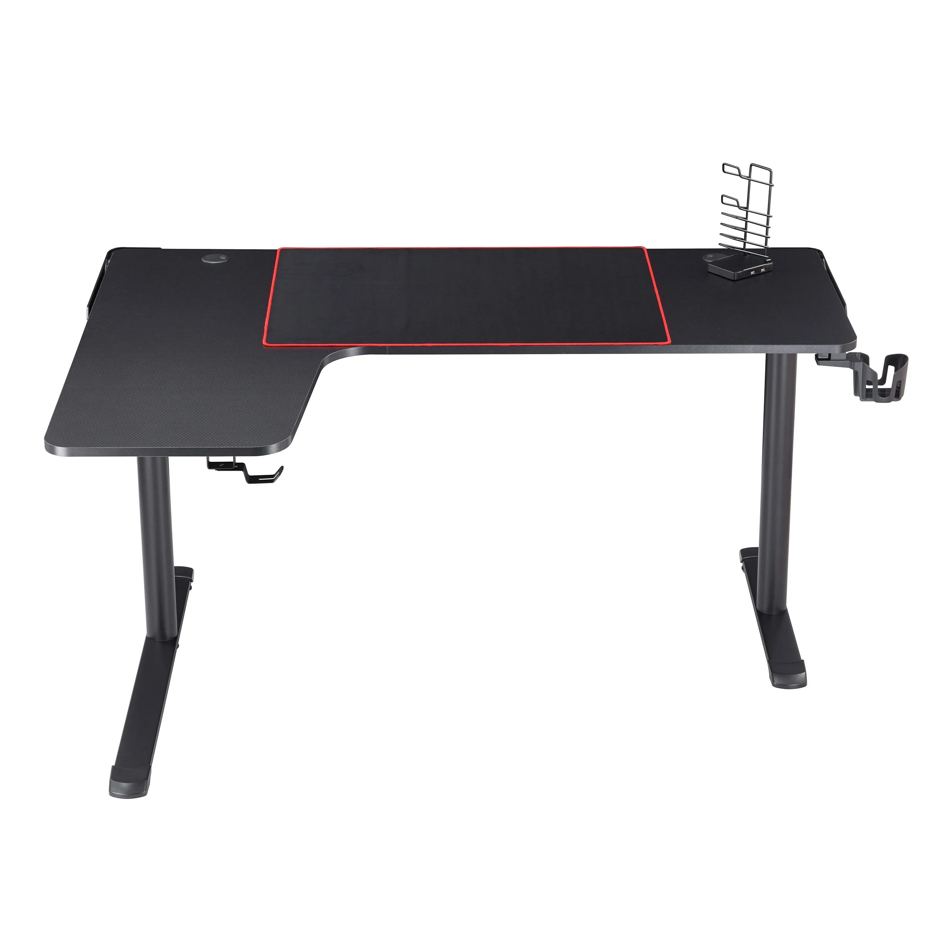 Wishka Modern Black 65-inch L-Shape Gaming Desk with USBs & Cup-holder