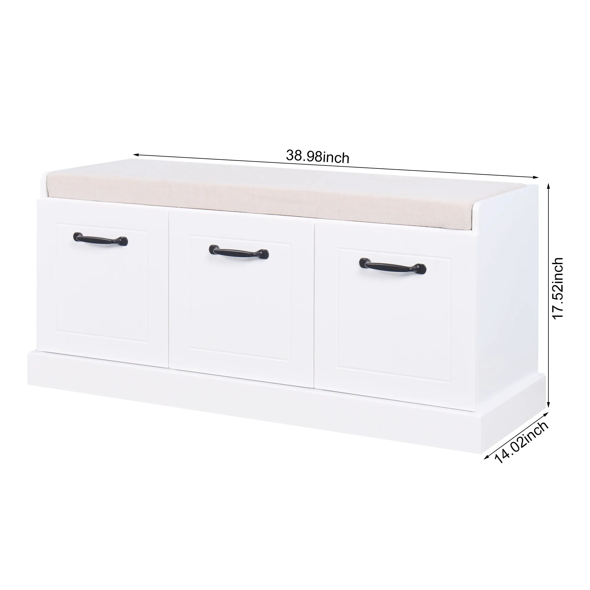 Wooden Shoe Storage Bench with White Cushion