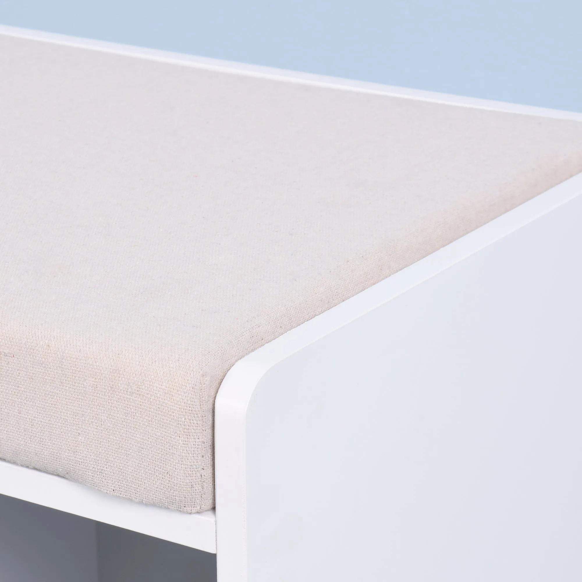 Wooden Shoe Storage Bench with White Cushion