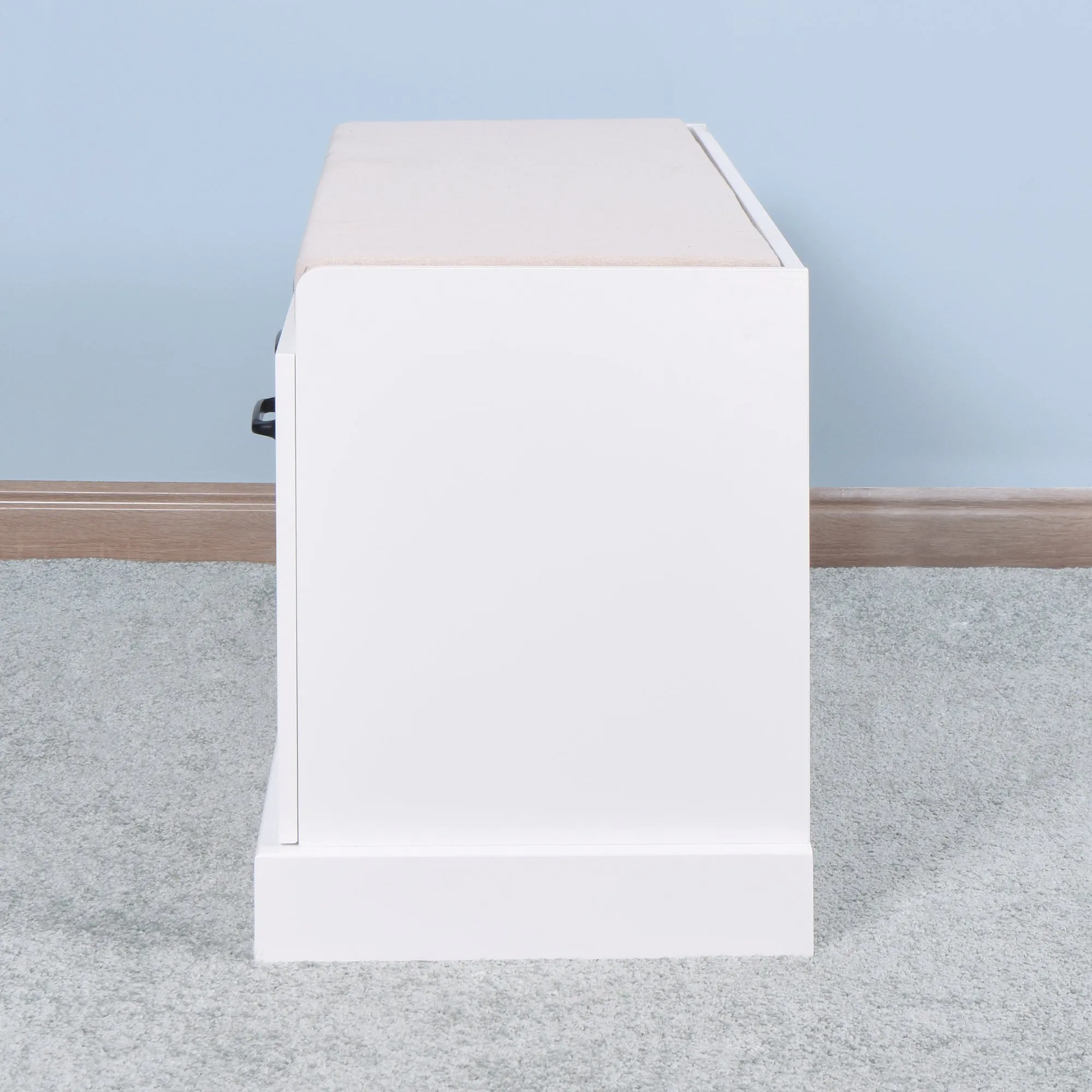 Wooden Shoe Storage Bench with White Cushion